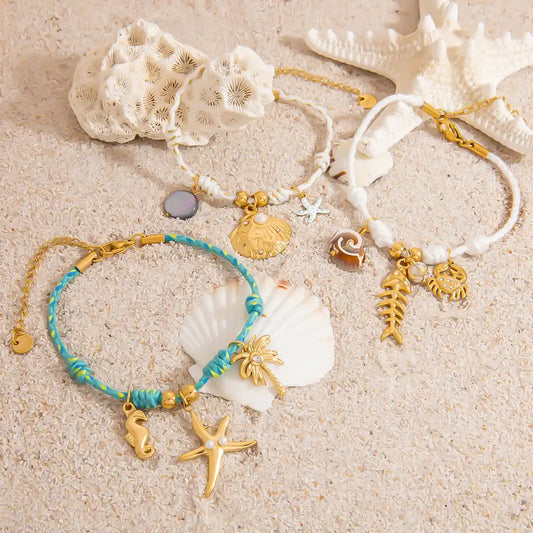 Stainless Steel Sea Shell Starfish Charm Bracelet / 25303088