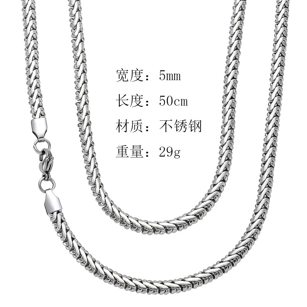 5mm Stainless Steel Simple Cuban Chain Chain Necklace / KJ0226