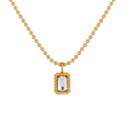 Stainless Steel Simple Square Pendant Zircon Necklace / KJ0250