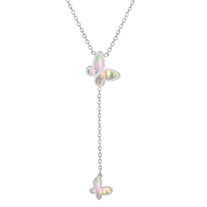 Stainless Steel Tassel Butterfly Lariat Necklace / KJ0102