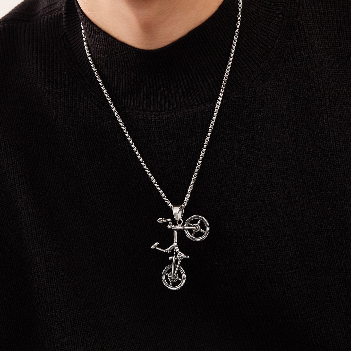 Stainless Steel Vintage Bike Pendant Necklaces