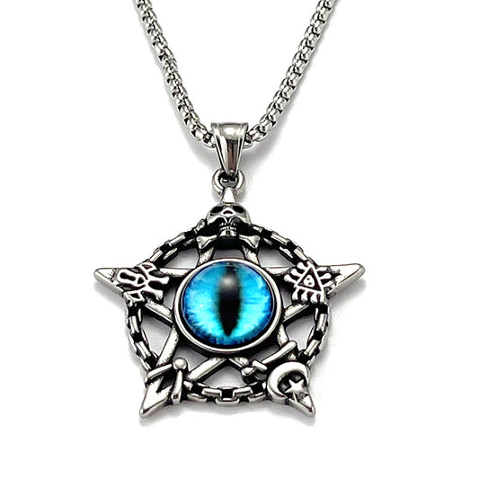 Stainless Steel Vintage Blue Evil Eye Pendant Necklaces / KJ0189