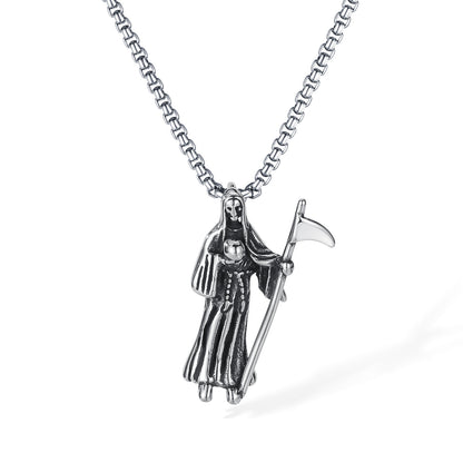 Stainless Steel Vintage Death Scythe Wings Pendant Necklaces