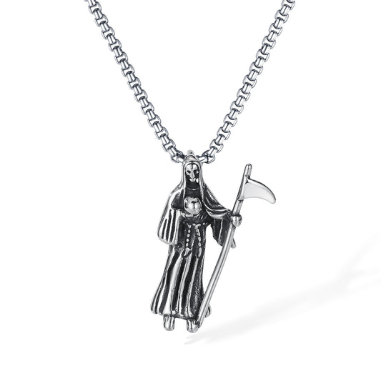 Stainless Steel Vintage Death Scythe Wings Pendant Necklaces