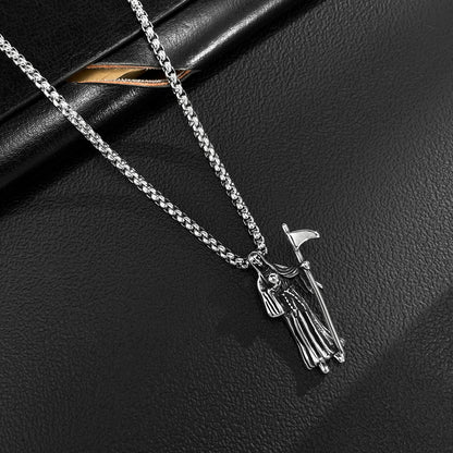 Stainless Steel Vintage Death Scythe Wings Pendant Necklaces