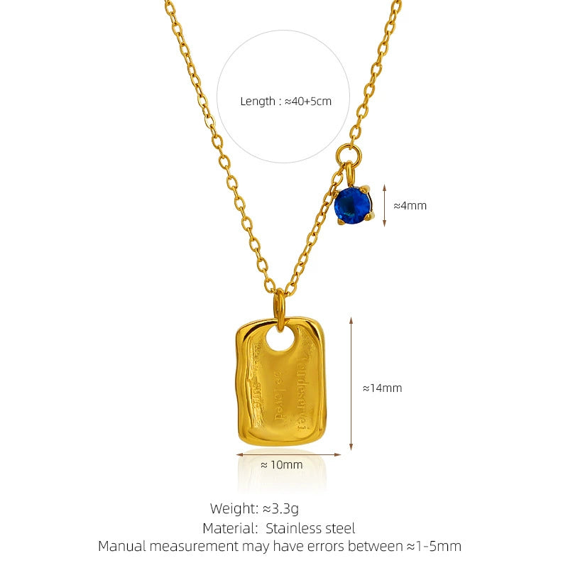 Stainless Steel Vintage Geometry Pendant Necklace With Blue Rhinestone Charm / KN1008