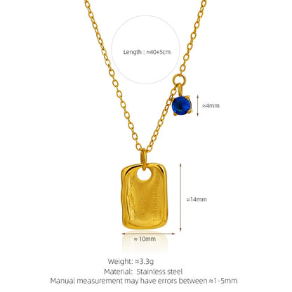 Stainless Steel Vintage Geometry Pendant Necklace With Blue Rhinestone Charm / KN1008