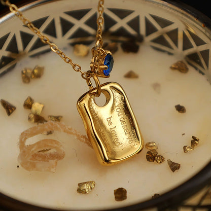 Stainless Steel Vintage Geometry Pendant Necklace With Blue Rhinestone Charm / KN1008