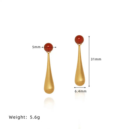 Stainless Steel Vintage Matt Teardrop Natural red agate earrings / 25104004
