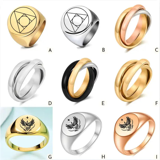 Stainless Steel Vintage Signet and Band Rings / 25205004