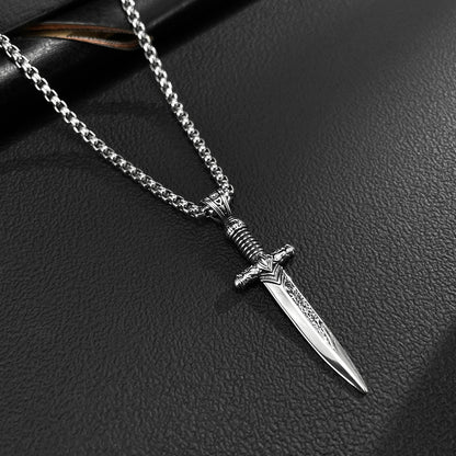 Stainless Steel Vintage Sword Wings Pendant Necklaces / KJ0175