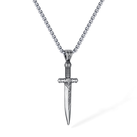 Stainless Steel Vintage Sword Wings Pendant Necklaces / KJ0175