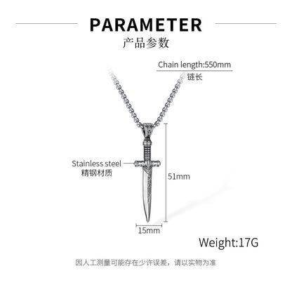Stainless Steel Vintage Sword Wings Pendant Necklaces / KJ0175