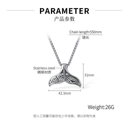 Stainless Steel Vintage Whale Wings Pendant Necklaces