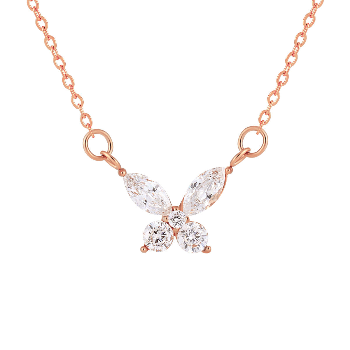 Stainless Steel Zircon Butterfly Pendant Necklace / KJ0249