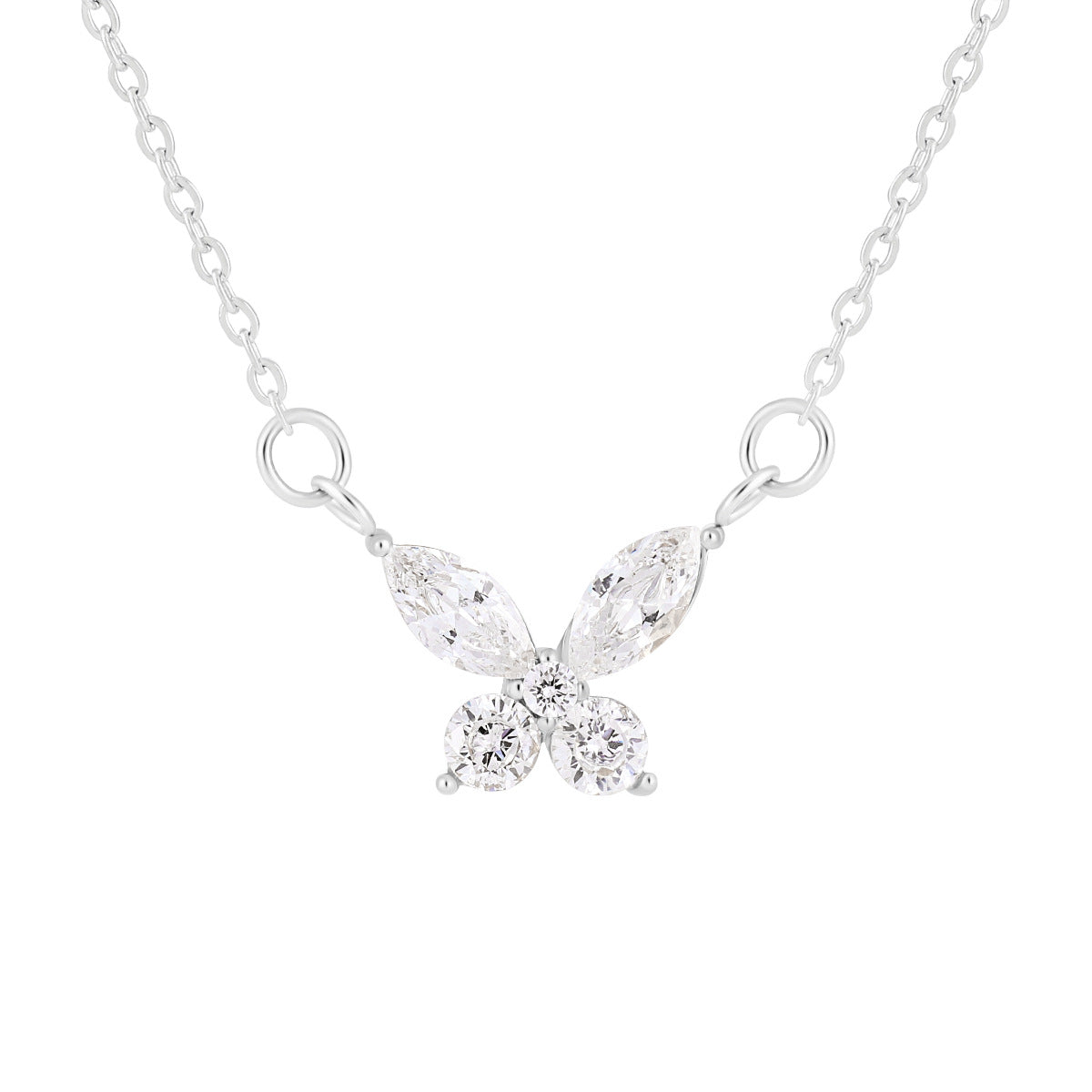 Stainless Steel Zircon Butterfly Pendant Necklace / KJ0249