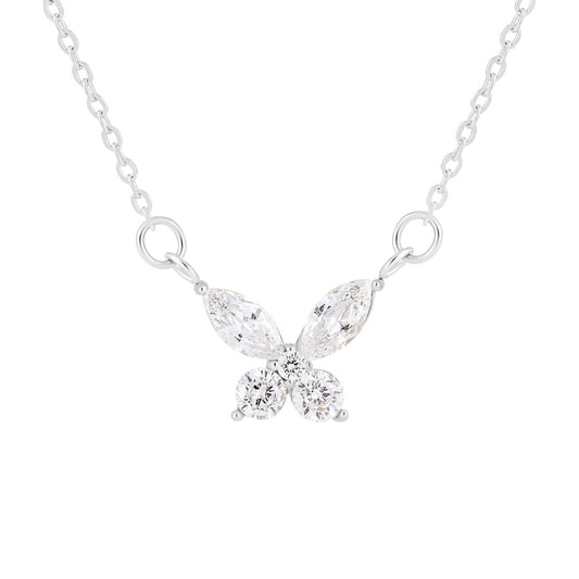 Stainless Steel Zircon Butterfly Pendant Necklace / KJ0249