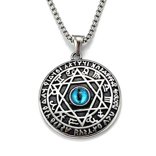 Stainless Steel Round Vintage Blue Evil Eye Pendant Necklaces / KJ0190