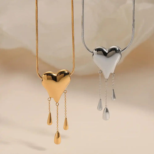 Stainless steel Love Drop Tassel Pendant Necklace / 25003055