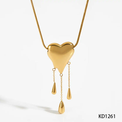 Stainless steel Love Drop Tassel Pendant Necklace / 25003055