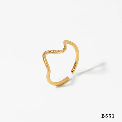 Stainless steel Rhinestone Inlay Minimalist Wave Ring / 25204016