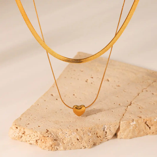 Stainless steel Heart Pendant necklace with blade chain and snake chain / 25003058