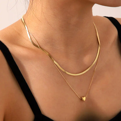 Stainless steel Heart Pendant necklace with blade chain and snake chain / 25003058