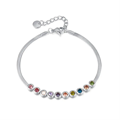 Stainless steel Minimalist chain bracelet with colored zircon  for women / 25303066