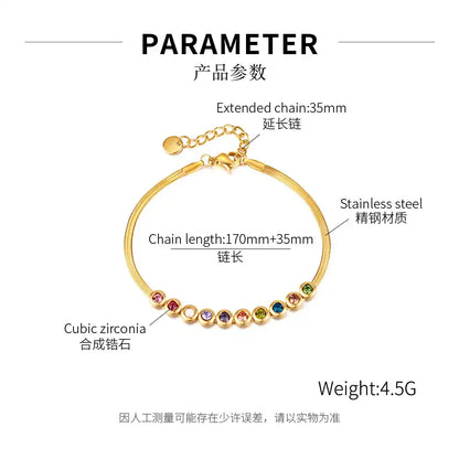 Stainless steel Minimalist chain bracelet with colored zircon  for women / 25303066