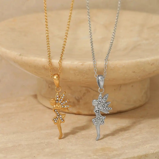 Stainless steel Runaway Princess Rhinestone inlay Pendant Necklace for Girls / 25003054
