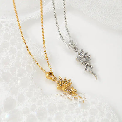 Stainless steel Runaway Princess Rhinestone inlay Pendant Necklace for Girls / 25003054