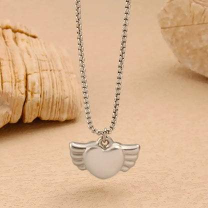 Stainless steel Vintage heart-shaped angel pendant necklace / 25003053