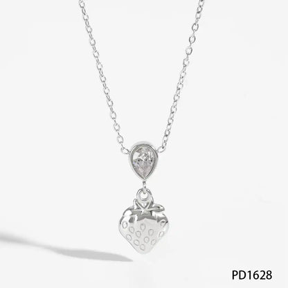 Stainless steel Zircon waterdrop strawberry heart pendant necklace / 25003056