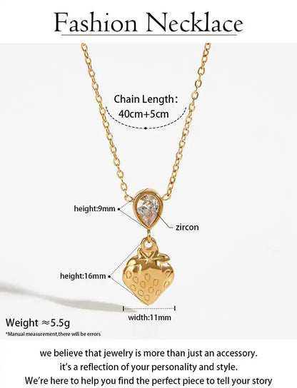 Stainless steel Zircon waterdrop strawberry heart pendant necklace / 25003056