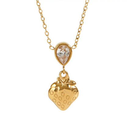 Stainless steel Zircon waterdrop strawberry heart pendant necklace / 25003056