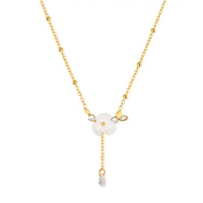 Stainless steel camellia design Lariat Pendant Necklace / 25003051