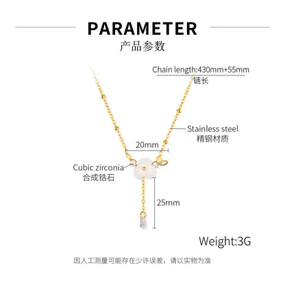 Stainless steel camellia design Lariat Pendant Necklace / 25003051