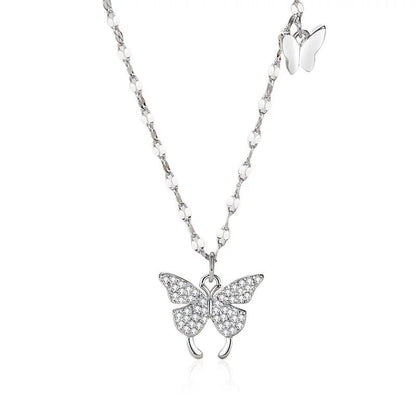 Sterling Silver Butterfly Zicron Pendant Necklace / KJ0251