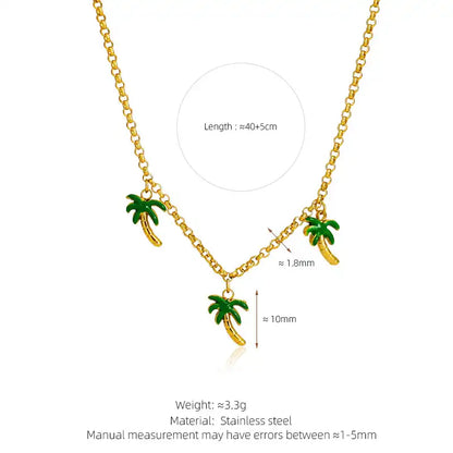 Summer holiday style coconut tree green pendant necklace / 25004035