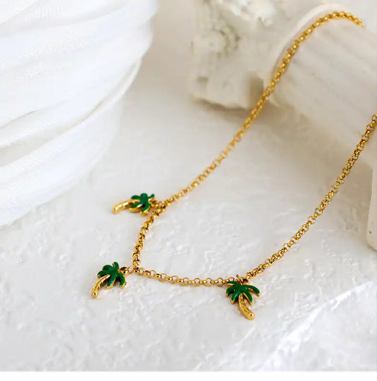 Summer holiday style coconut tree green pendant necklace / 25004035