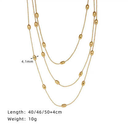 Titanium steel Golden oval rice beaded three - layer stacked necklace / 25004006