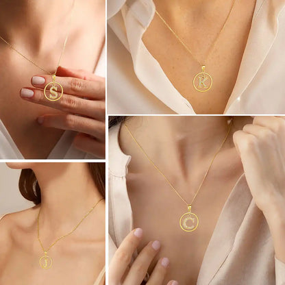 Titanium steel Round letter pendant necklace / 25004014