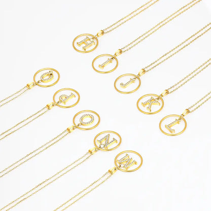 Titanium steel Round letter pendant necklace / 25004014
