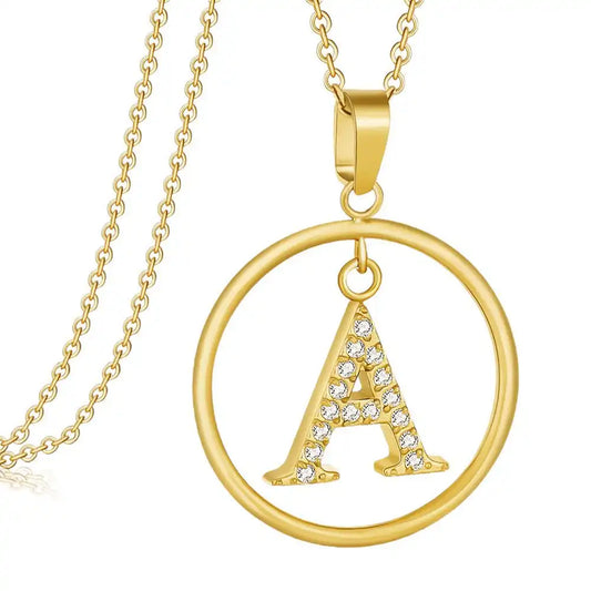 Titanium steel Round letter pendant necklace / 25004014