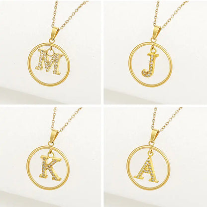 Titanium steel Round letter pendant necklace / 25004014