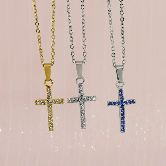 Titanium steel Vintage religious cross Zircon Inlay pendant Necklace / 25004015