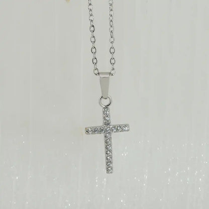 Titanium steel Vintage religious cross Zircon Inlay pendant Necklace / 25004015