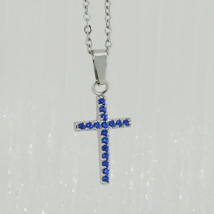 Titanium steel Vintage religious cross Zircon Inlay pendant Necklace / 25004015