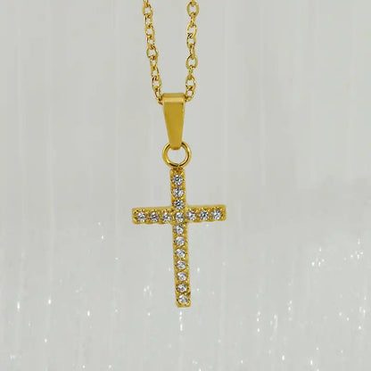 Titanium steel Vintage religious cross Zircon Inlay pendant Necklace / 25004015