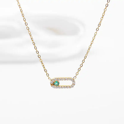 Titanium steel Zircon Inlay Oval pendant Necklace / 25004016